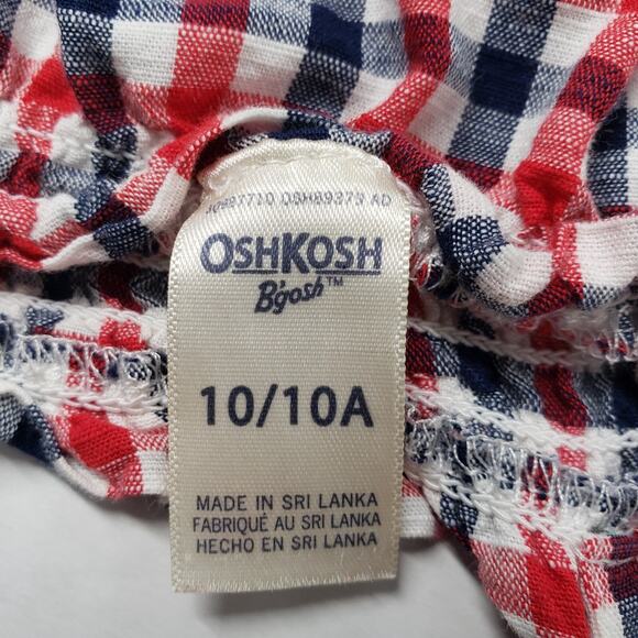 Oshkosh B'gosh Gingham Girls 10/10A Red White Blue Sundress Ruffle Patriotic - Picture 3 of 15